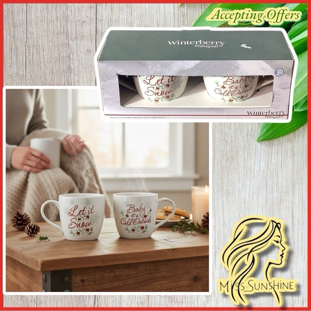 Pfaltzgraff NEW Winterberry - Let it snow - Baby it’s cold outside 20fl. Oz Mugs